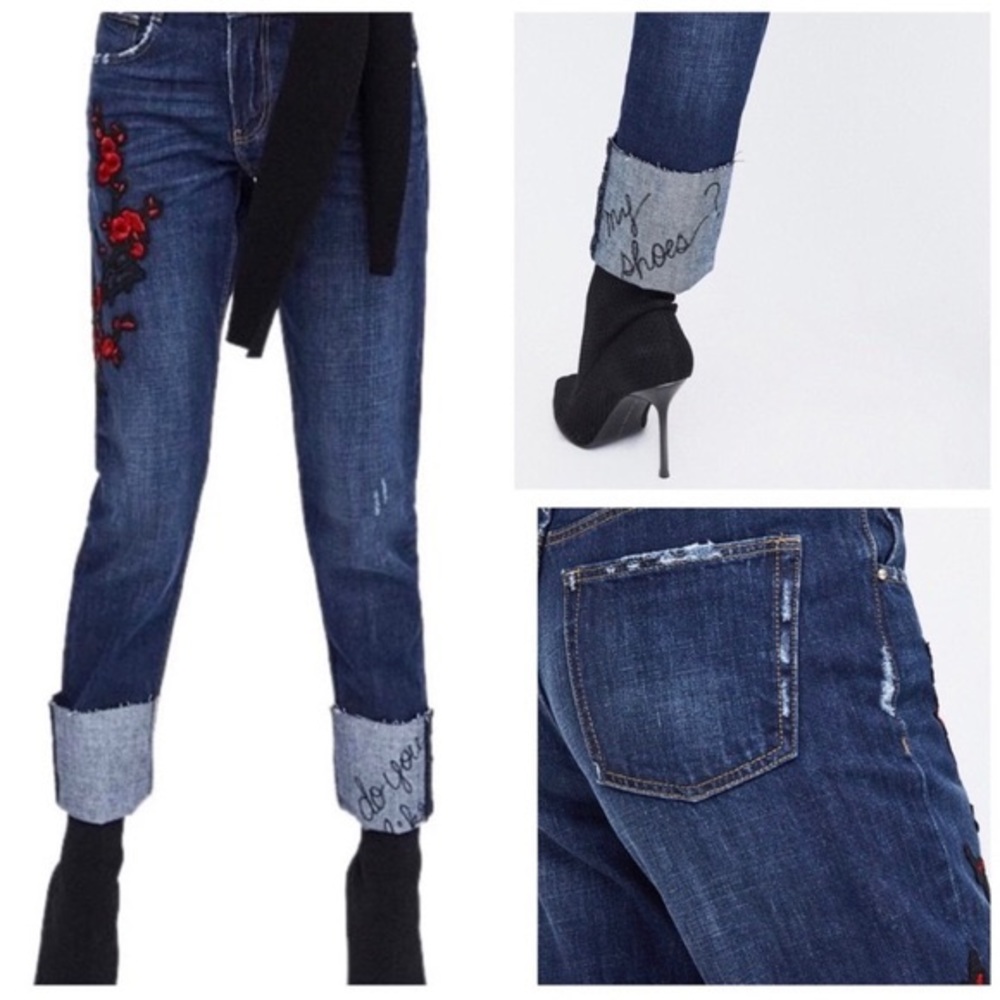Zara TRF “Do you like my shoes?” Embroidered Jeans